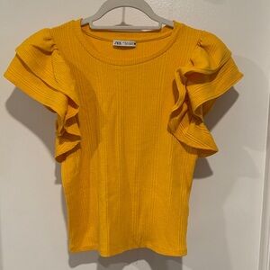 Zara Women's Vibrant Yellow Short Sleeve Top